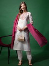 White Colour Rayon With Embroidery Work Kurti With Pant Dupatta Aaradhna 1152 Exporters In India